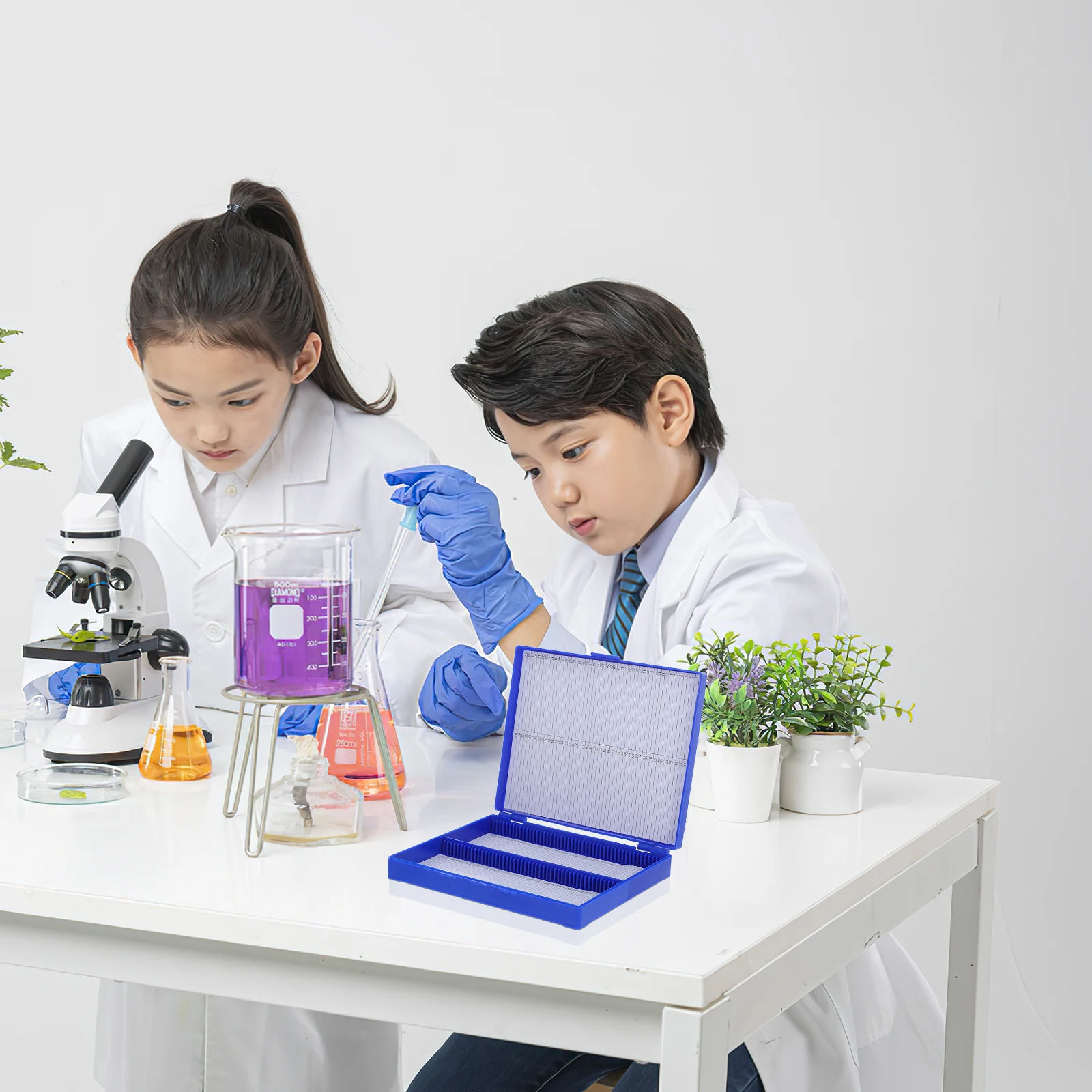 100-place Slide Microscope With Latch Microscope Storage Case Compact Plastic Holder Organizer Tray Laboratory