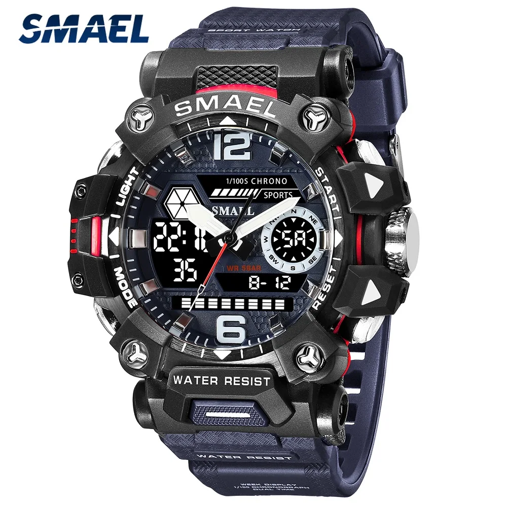 SMAEL Top Luxury Brand Sport Men Watch Military Army Waterproof Wristwatch Fashion Mens Double Display Quartz Watches