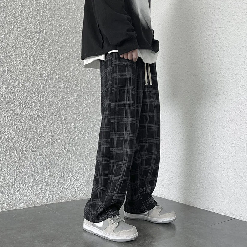 

Мужские свободные прямые брюки в клетку American Vibe в стиле ретро, брюки длиной до пола, модные повседневные брюки
