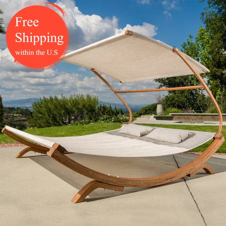 Free Shipping Within US Outdoor Patio Garden 2-Person Sunbed with Canopy and Pillow Chaise r Daybed