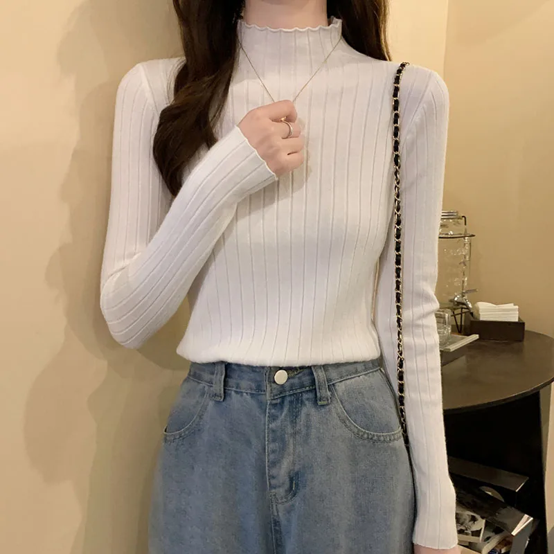 

Sueters De Mujer Knitted Sweater Women Pullovers New Mock Neck Knit Sweater Pullover Women Tops Black Long Sleeve Sweaters Q3298