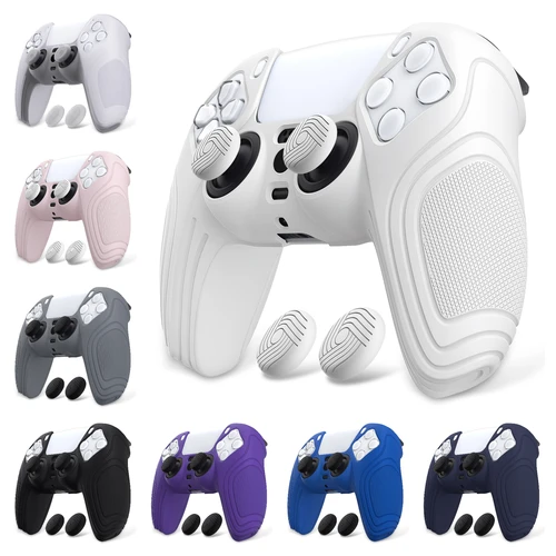 Imagen 2 del producto PlayVital Samurai Edition Funda protectora de piel de silicona con agarre antideslizante y tapas para pulgar para controlador de ps5 - Blanco