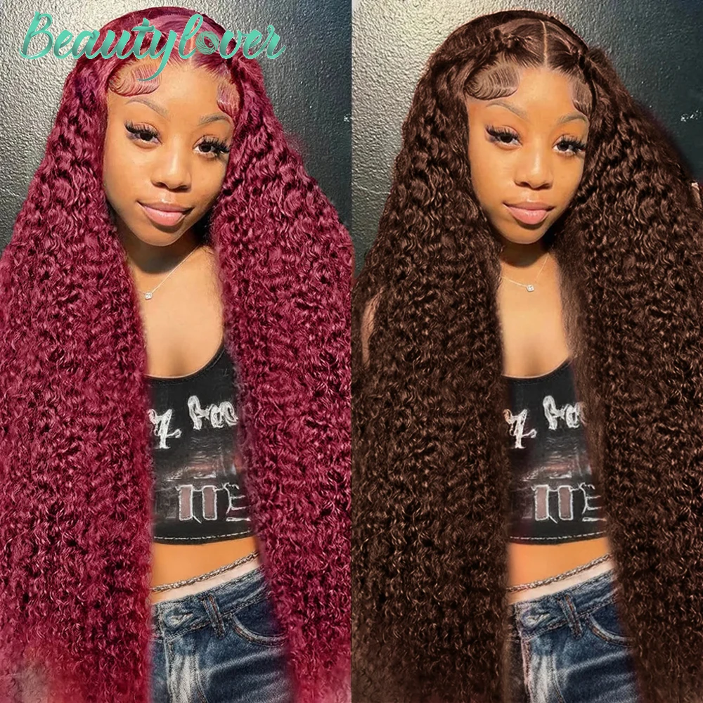 Water Wave 99j Burgundy 13x6 Hd Lace Frontal Wig 30 Inch Deep Curly Wigs Colored Human Hair Wigs Chocolate Brown Human Hair Wig