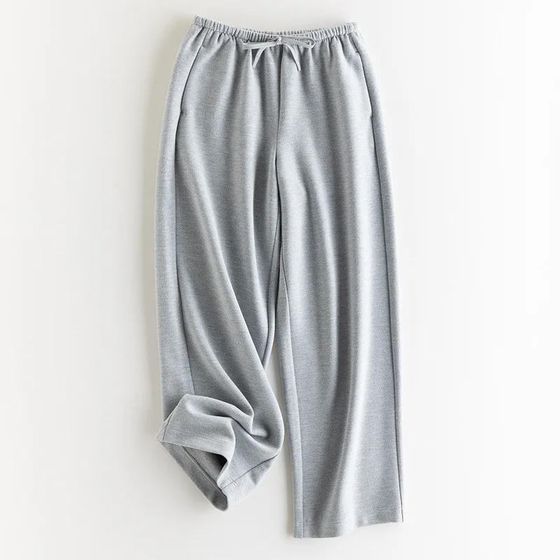 2025 Women's Fashion Autumn New Casual Brushed Warm Elastic High Waisted Loose Drawstring Solid Color Wide Leg Pants