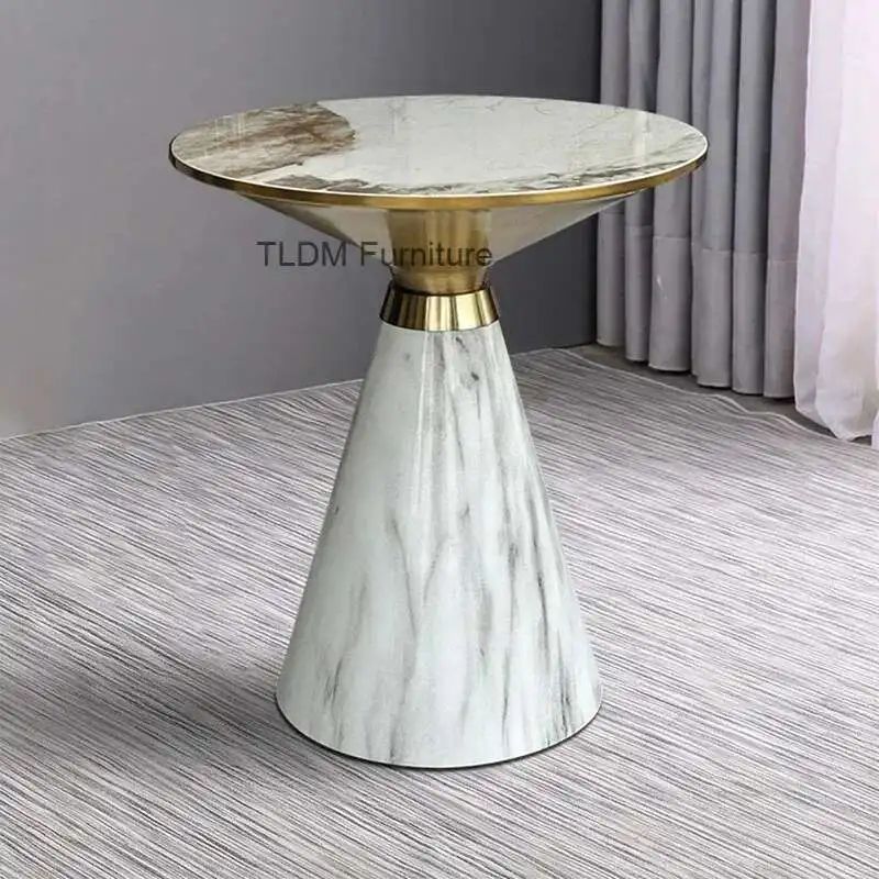 

Italian Rock Board Coffee Tables for Living Room New Round Ornaments Table Light Luxury Creative Designer Side Table for Balcony