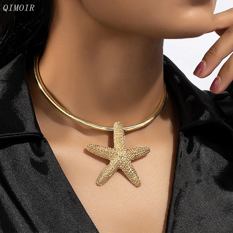 Metal Starfish Pendant Choker For Women Fashion Jewelry Punk Styles Large Necklace Trendy Holiday Accessories Party Gifts C1456