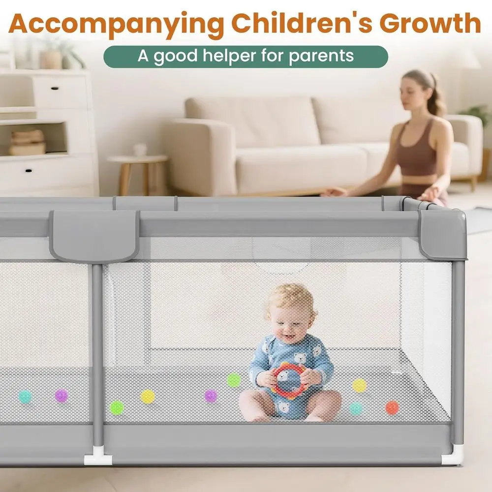 روضة أطفال كبيرة جدًا مقاس 71 × 59 بمقابض و50 كرة للرضع من عمر 6 إلى 12 شهرًا - منطقة لعب داخلية آمنة