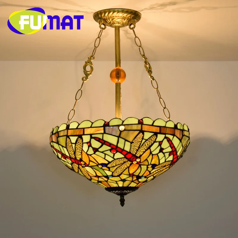 FUMAT Tiffany European-style glass inverted pendant light Art Deco Hotel living room dining room bedroom hanging bowl light