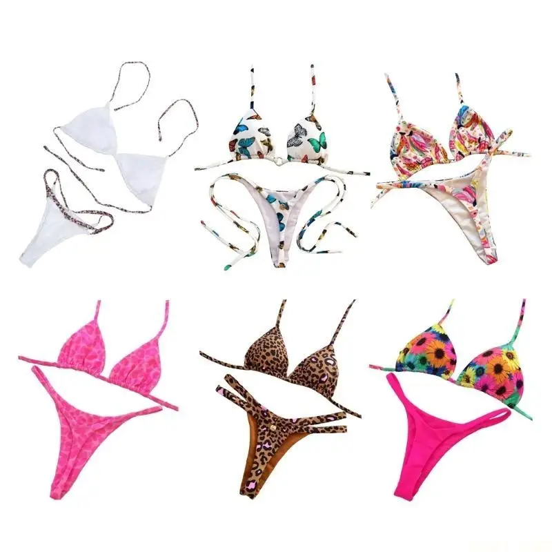 U2JB Womens High Cut Swimsuits Two Pcs Split Bathing Suit Push Up Swimsuit Female Flower Print Swimwear for Beachwear