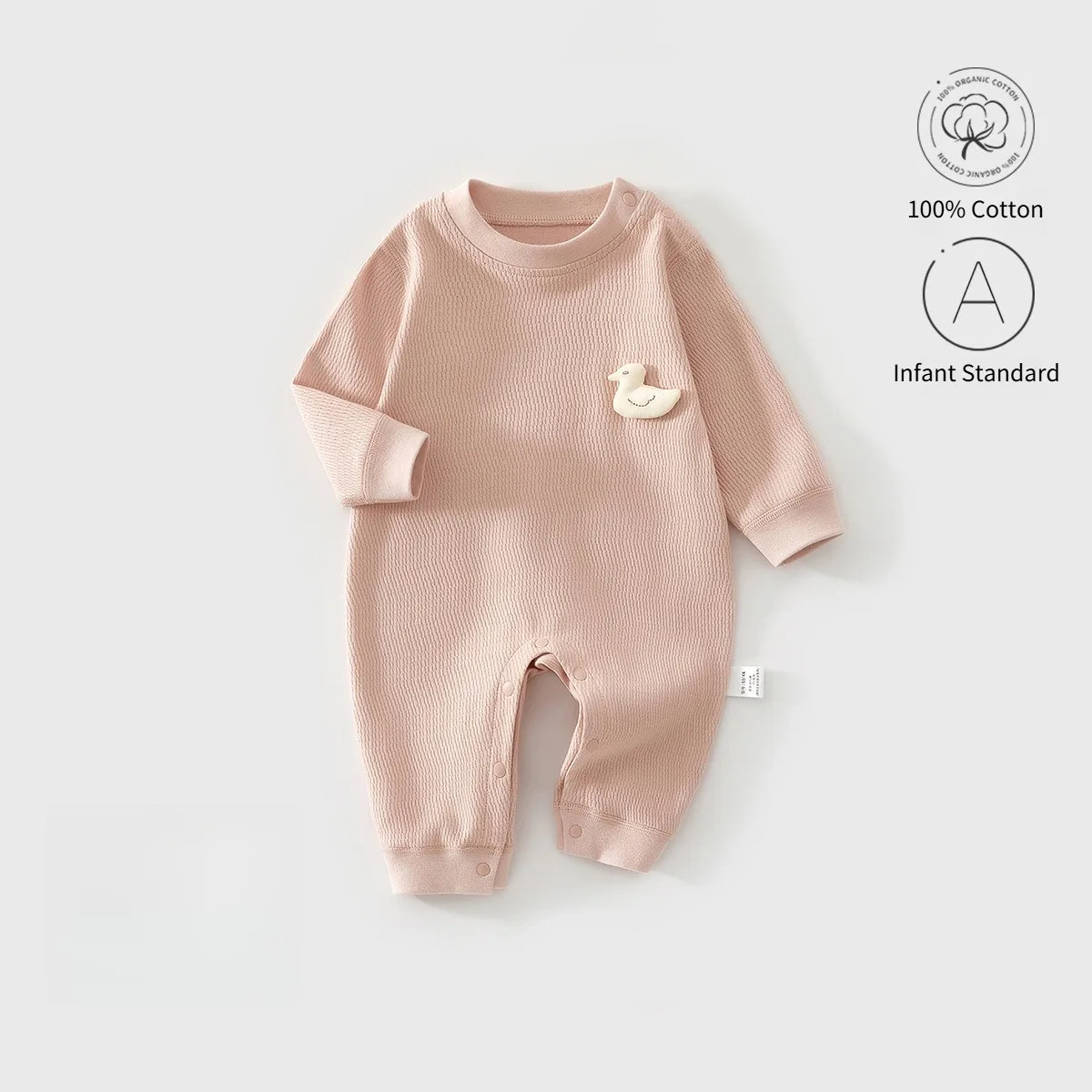Pure Cotton Baby Romper Long Sleeve Onesie with Flat Seams Soft Newborn Jumpsuit All Season Sleepwear for Boys & Girls 6-18M