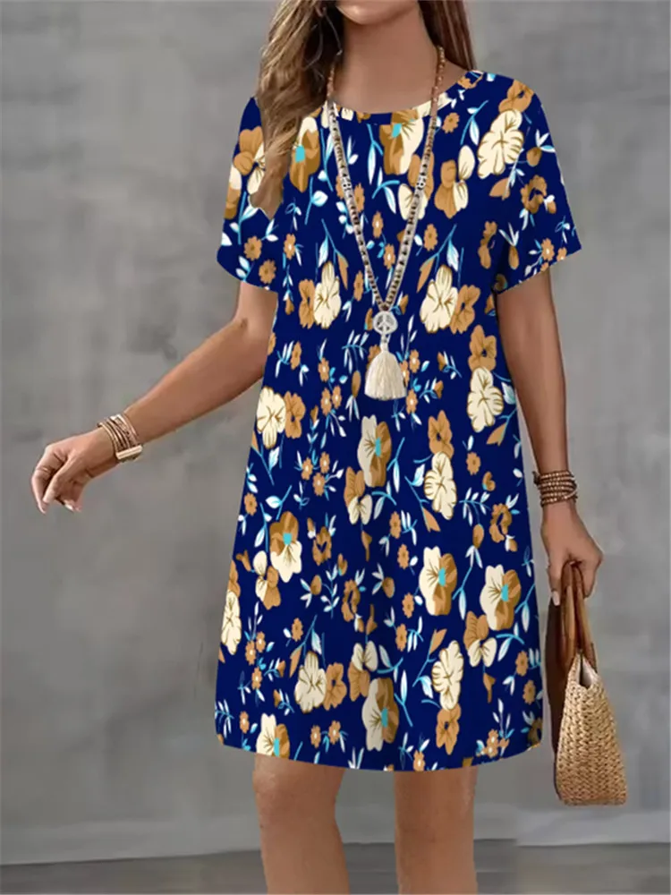 

Винтажный дизайн с принтом, женское платье с узором, новинка 2025, летнее элегантное повседневное мини-платье с короткими рукавами, свободное женское платье трапециевидной формы