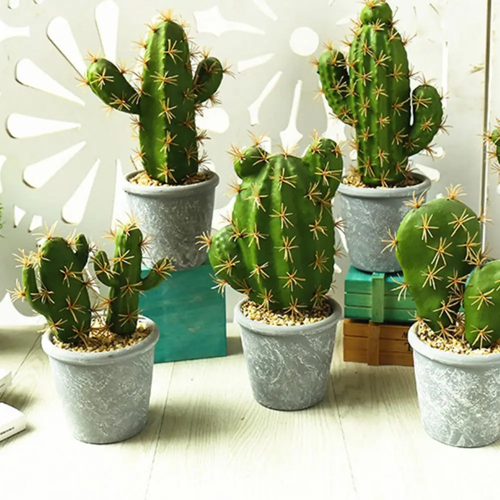 Artificial Cactus Succulents Prickly Pear Potted Plant Eco-friendly Plastic Simulation Home Office Desktop Decoration With Pot