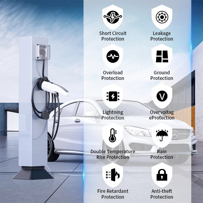 شاحن EV 32A 7KW / 16A 3.5KW مسدس شحن محمول - كابل 5 متر، مقبس Type2 وشاشة LED للمركبات الكهربائية #6