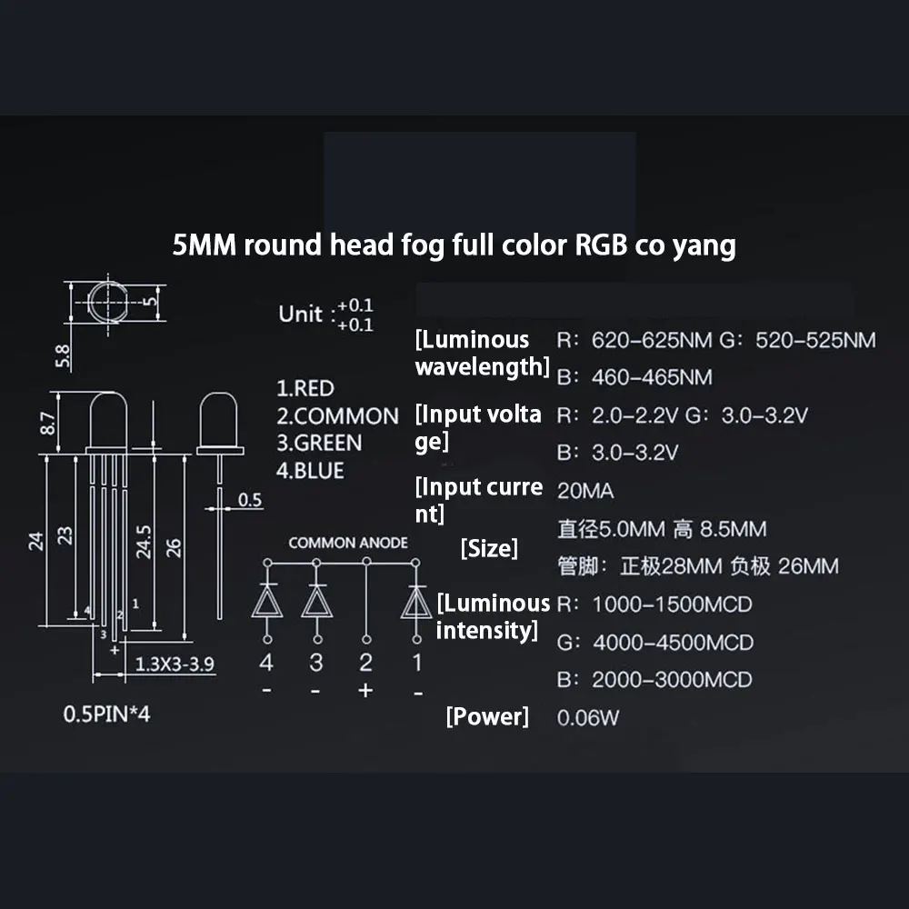 20Pcs Multicolor 4pin 5mm RGB Led Diode Light Lamp Tricolor Round Common Anode LED F5 Light Emitting Diode Red Green Blue