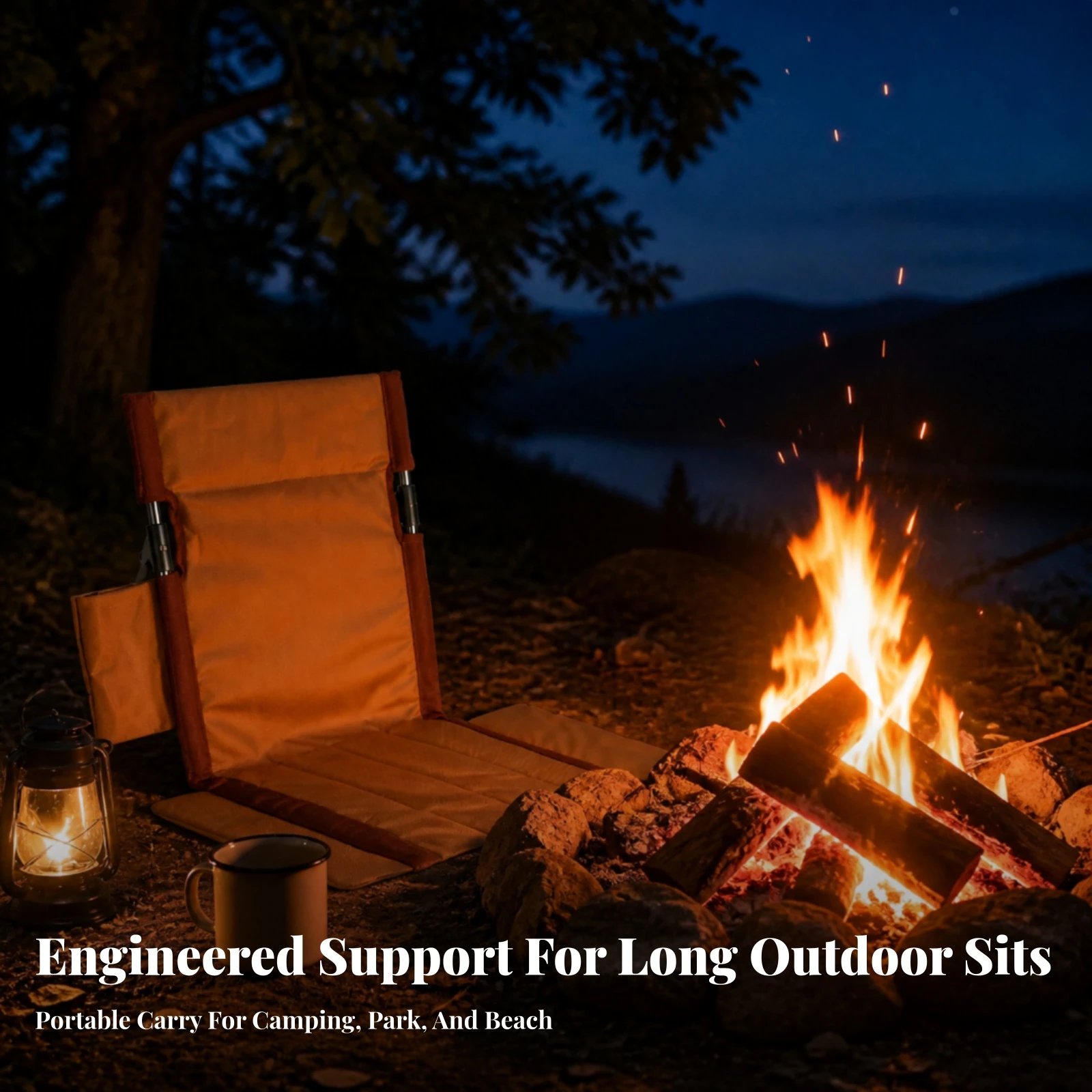 Folding Camping Chair with Backrest Robust Portable Camp Chair with Storage Bag Outdoor Seat Quick Setup Non-Slip for Campers