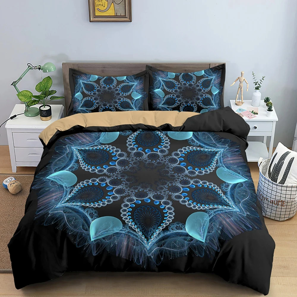 Mandala Flower Duvet Cover Set Bohemian Comforter Cover Exotic Floral Double Queen King Size Comforter Cover For Teens Adults