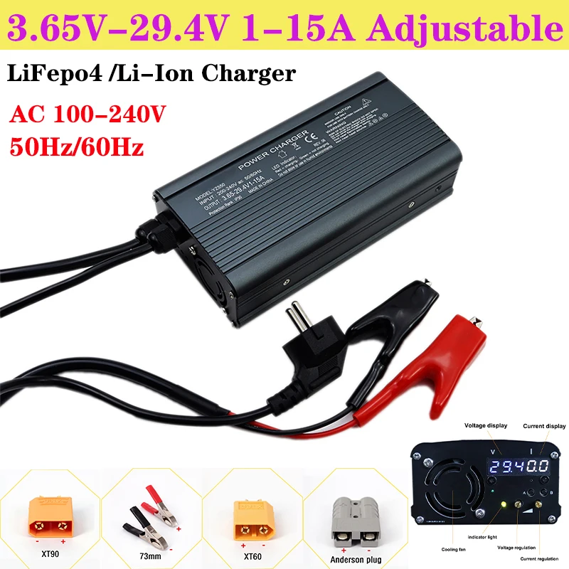 

New 3.65V-29.4V 1-15A Adjustable Voltage and Current 12V24V 1-8S Lifepo4 Lithium Ion Charger with Display Multi-function Charger