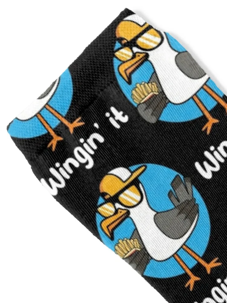 Winging it seagull with fries (on dark colors) Socks football funny sock sport Ladies Socks Men's