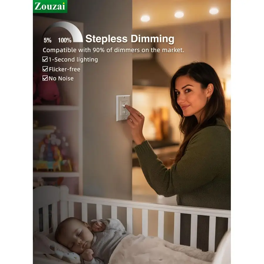 12 عبوة من مصابيح السقف LED فائقة النحافة مقاس 4 بوصات 5CCT مع صندوق توصيل، 2700K 3000K 3500K 4000K 5000K قابلة للاختيار، 9W Eqv 80W