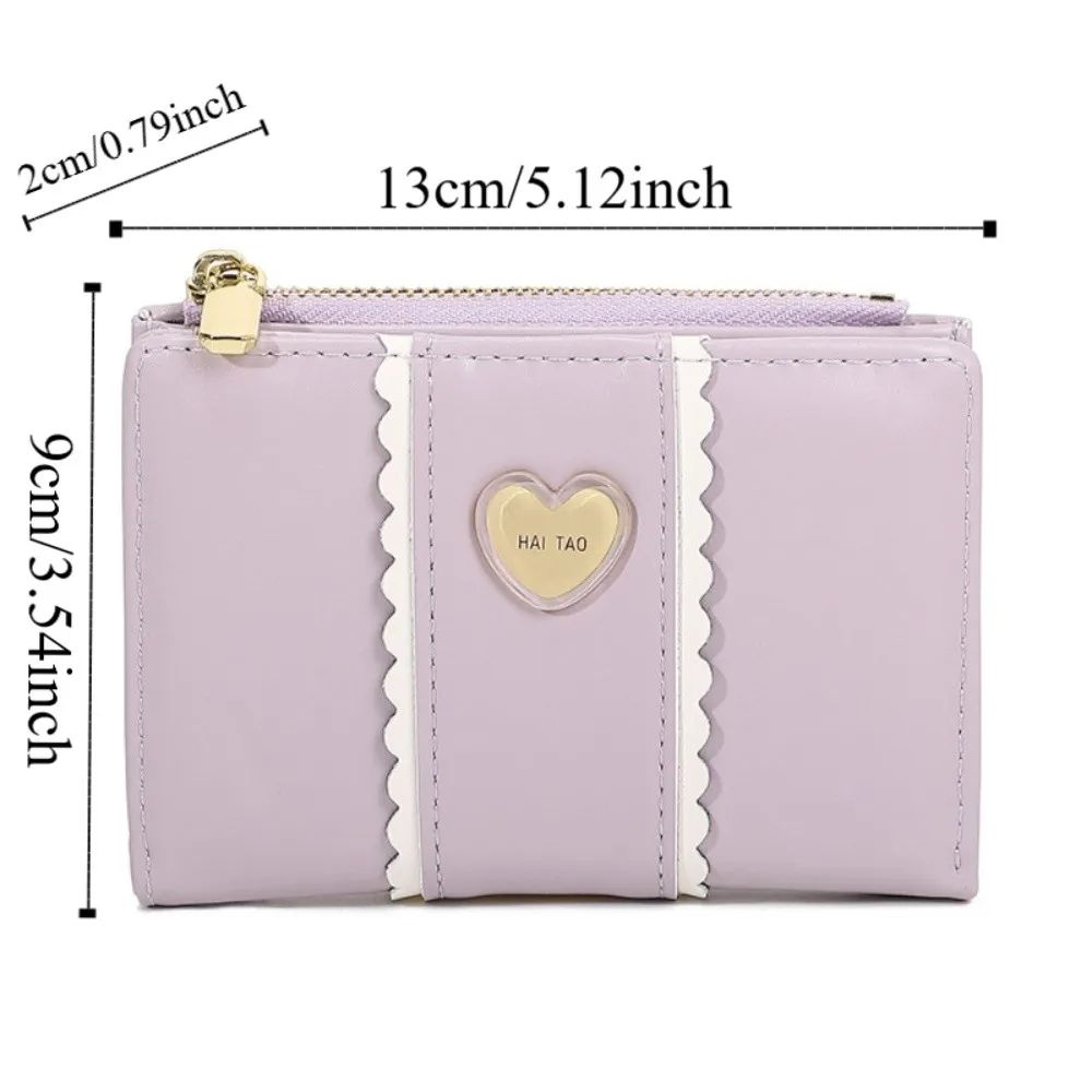 Elegant Women Short Wallet Pu Leather Love Heart Biofold Business Purse Candy Color Waterproof Bank/ID/Credit Card Holder
