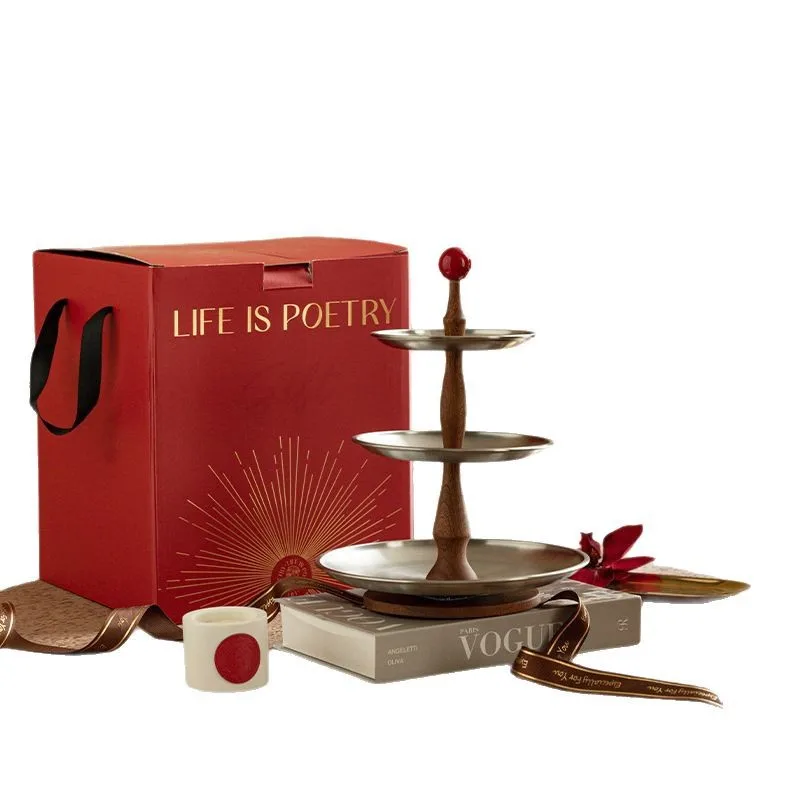 PYH dried household multi-layer medium and ancient style solid wood afternoon tea, cake rack, snack storage box