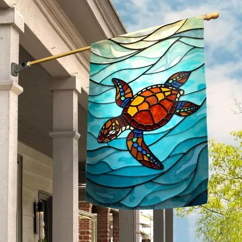 Stained Glass Sea Turtle Garden Flag Family Welcome Ocean Outdoor Decor ZZY