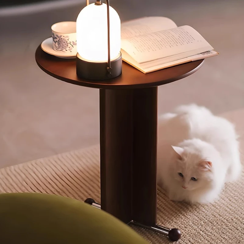 Vintage Walnut End Table Solid Wood Bedroom Nightstand Creative Round Coffee Table for Sofa Living