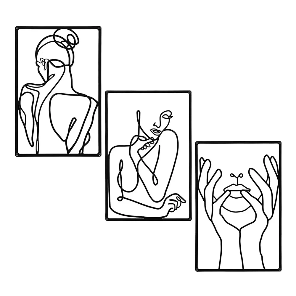 3pcs Stunning Line Drawing Decor, Abstract Metal Wall Art for Kitchen, Bathroom, and Living Room Wall Decor Metal Wall Hanging