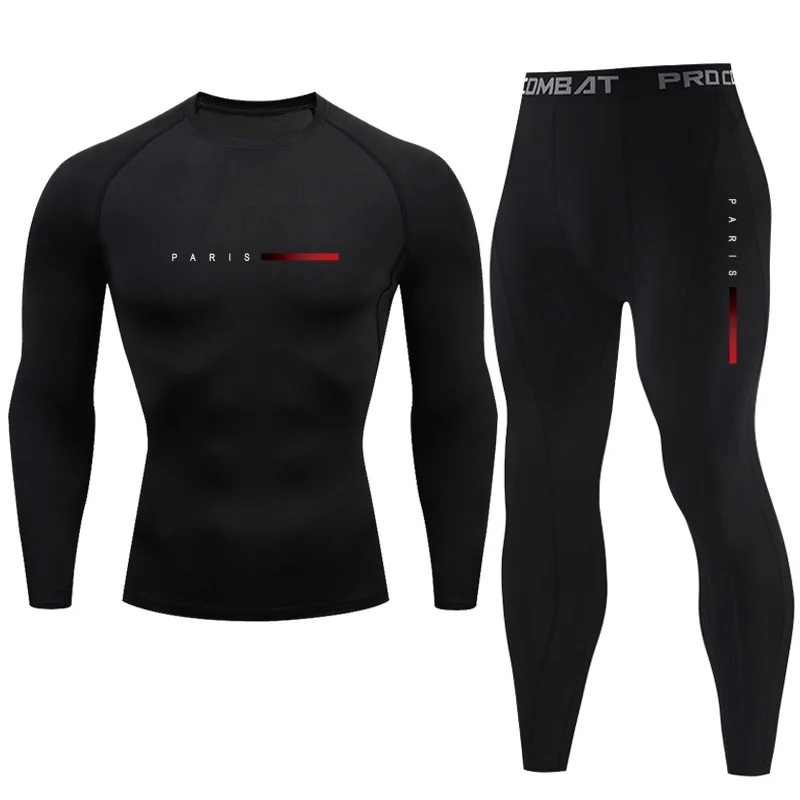 

Men's Paris Sports Set Gym Tight T-shirt Long Sleeve Fitness Set Sports Set Four Seasons Outdoor Speed Drying Sports Running Set