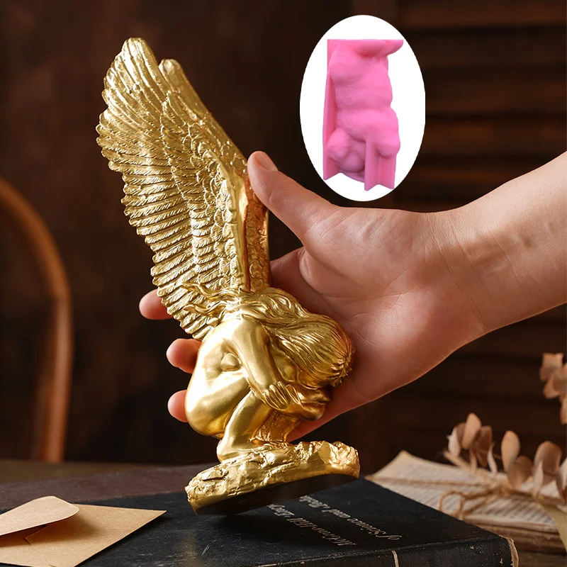 3D 17cm Angel Redemption Statue Epoxy resin silicone mold wings angel concrete cement plaster silicone mold candle silicone mold