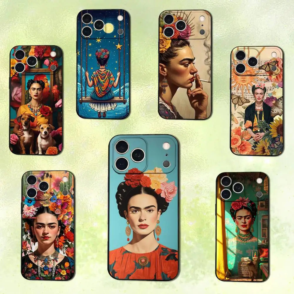 حافظة هاتف عصرية من Art F-Fridas K-Kahlo لهاتف iPhone 14,13,17,12,11,16,15,Plus,Pro Max,XS,X,XR,SE,Mini,Soft غطاء أسود من السيليكون #1