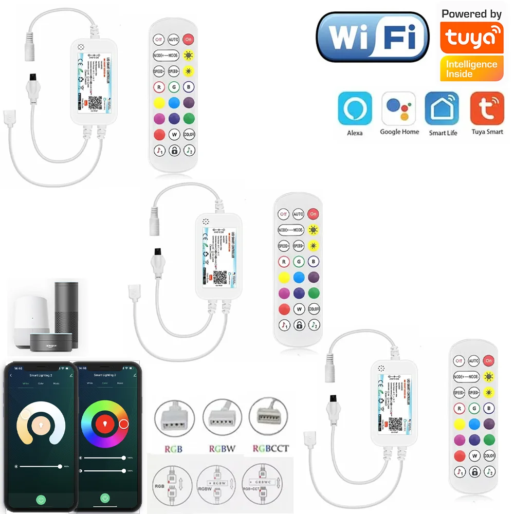 Tuya WiFi LED Controller Alexa Google Home Voice Control RGB/RGBW/RGBCCT LED Strip Smart Controller IR Remote Control for Google