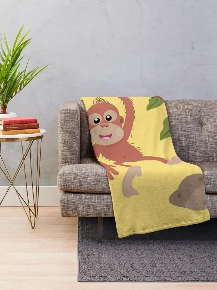 Cute happy baby orangutan cartoon illustration Throw Blanket anime christmas gifts For Decorative Sofa Warm Blankets