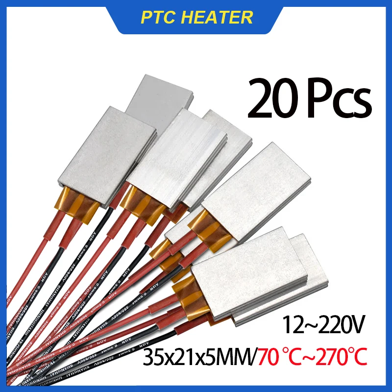 20 Pcs Thermostatic เครื่องทําความร้อน PTC แผ่น 12V ~ 220V PTC แผ่นทําความร้อนเซรามิค PTC ไฟฟ้า 110V Thermostat อุปกรณ์เสริม 35*21 มม.