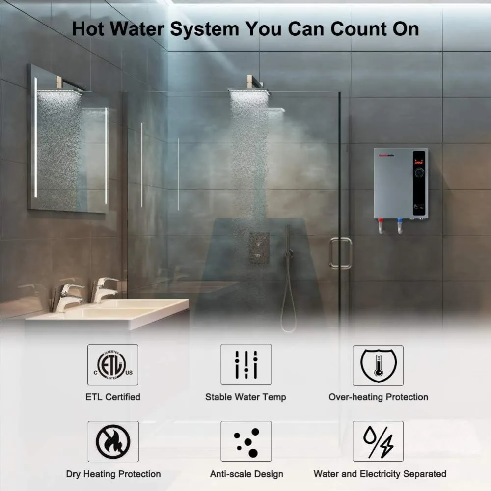 Tankless Water Heater Electric, 18kW 240 V on Demand Instant Water Heater, Digital Temperature Display, Demand Water Heaters