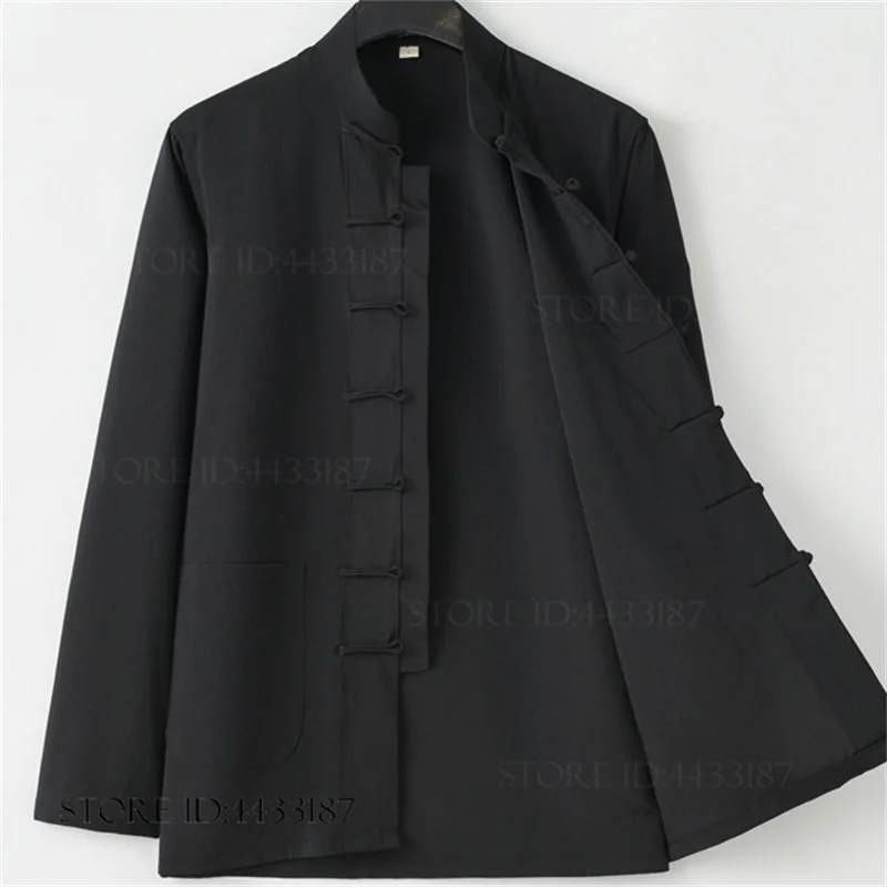 

Plus Size 3XL 4XL Male Jacket Shirt Vintage Classic Traditional Chinese Costume Oriental Kung Fu Tai Chi Uniform Men's Tops Coat