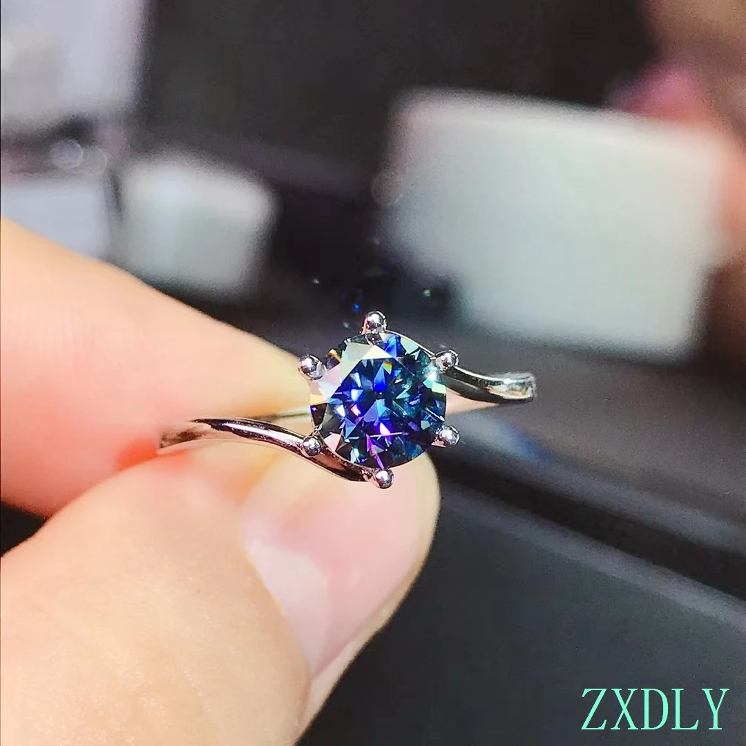 New crackling blue moissanite ring for women jewelry engagement ring for wedding real 925 silver ring birthday gift 1 carat gem