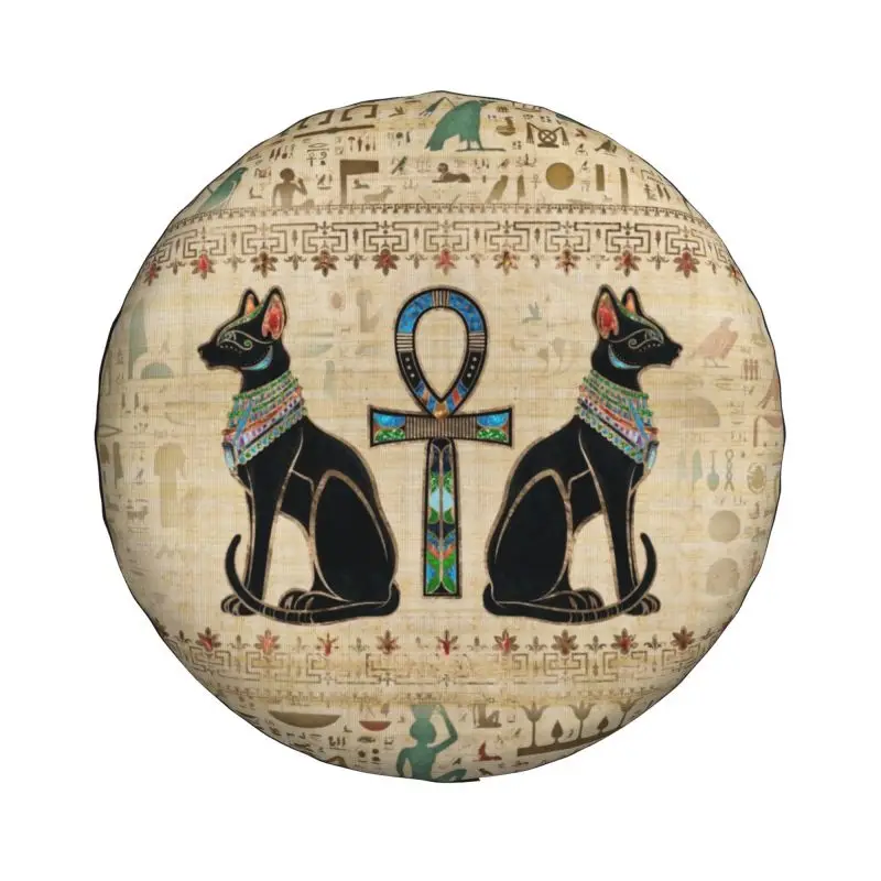 Custom Egyptian Cats And Ankh Cross Spare Wheel Cover for Jeep Mitsubishi Pajero 4x4 RV Ancient Egypt Tire Protector 14