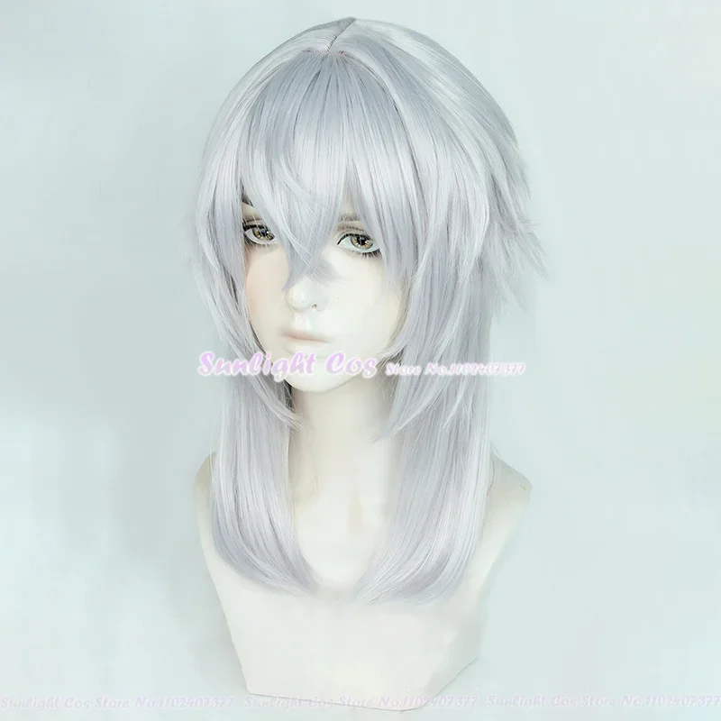 FF14 Themis Cosplay Wig Final Fantasy XIV Cosplay Themis Anime Wig Silver Gray Heat Resistant Synthetic Hair Role Play + Wig Cap