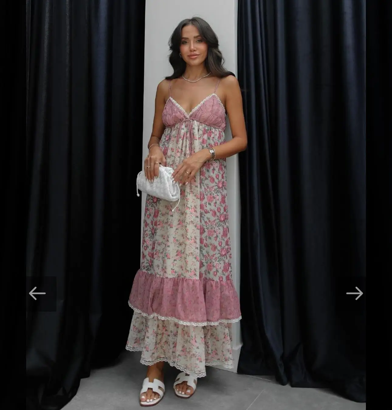 Sext Deep V Neck Summer Long Maxi Dress Women Boho Beach holiday Pink Floral Printed Strap Dresses Sleeveless A-line Loose Robe