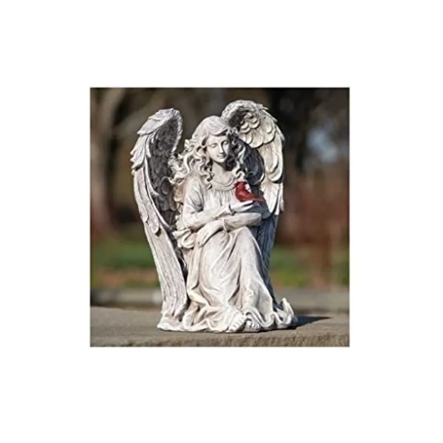 

Outdoor garden memorial angel statue with cardinal resin material gray finish weather-resistant and detailed craftsmanship