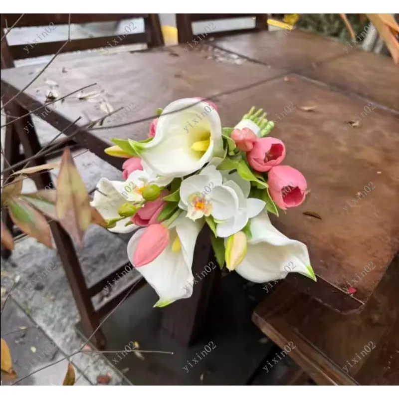 Real Touch Tulip & Calla Lily Bouquet Wedding Bridal Holding Flowers Photo Props view 2