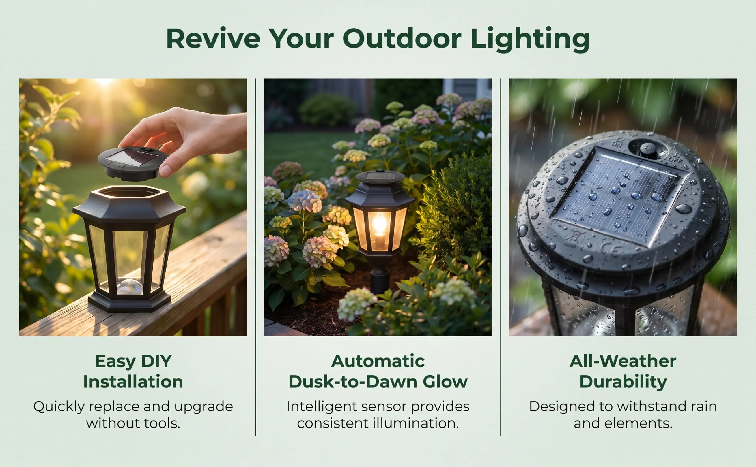 Solar Light Replacement Parts 3 Pack Top Caps for Outdoor Garden Landscape Lighting