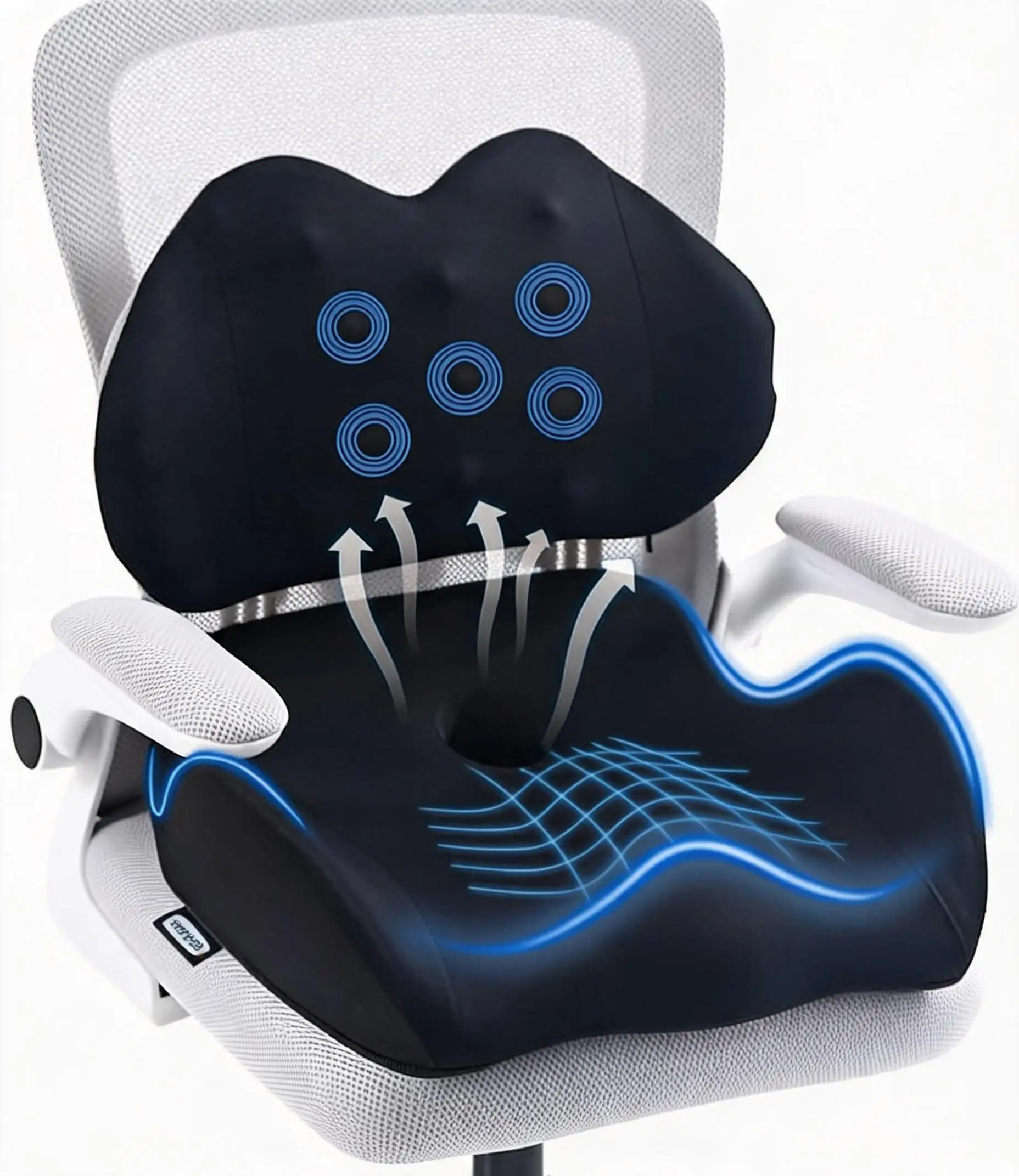 Orthopedic Memory Foam Seat Cushion & Lumbar Support Pillow Set, Large Ergonomic Chair Pad for Office Chair & Car Seat, Sciatica & Back Pain Relief, Anti-Slip Bottom