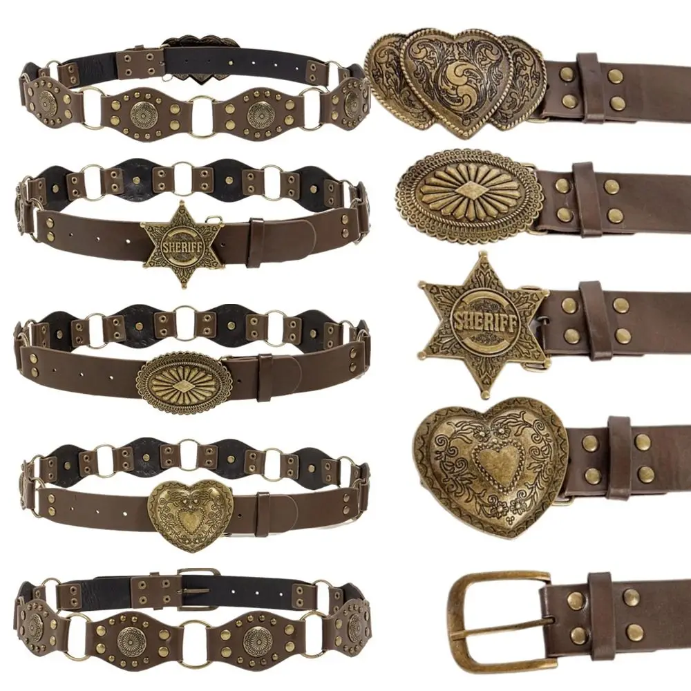 الرجعية جروميت بولي Leather حزام خصر من الجلد القوطية Steampunk خمر برشام الخصر حزام السرج واسعة Y2k حزام الجينز الإناث