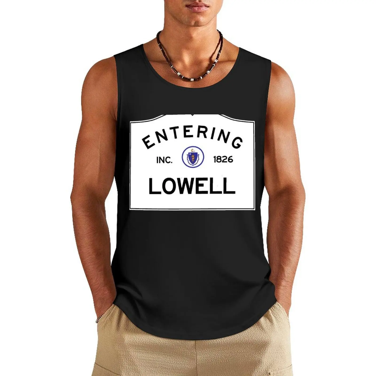 

Entering Lowell Massachusetts - Содружество Массачусетс Дорожный знак Майка Жилеты аниме топ мужской спортивный жилет для мужчин