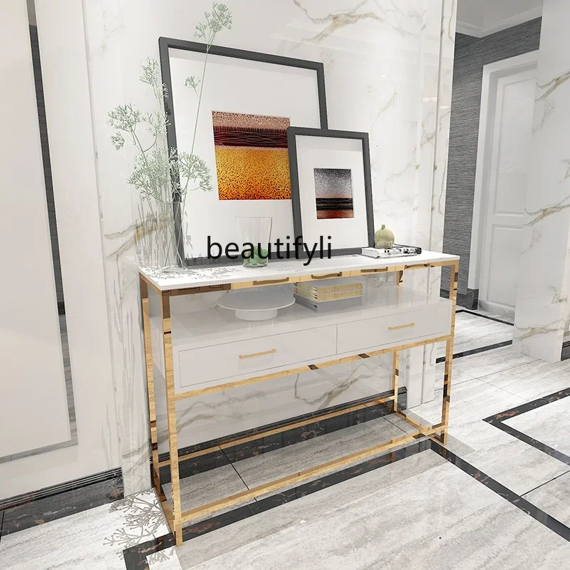 

HSimple modern marble storage, entrance cabinet, living room aisle, light luxury entrance table, decorative end view table