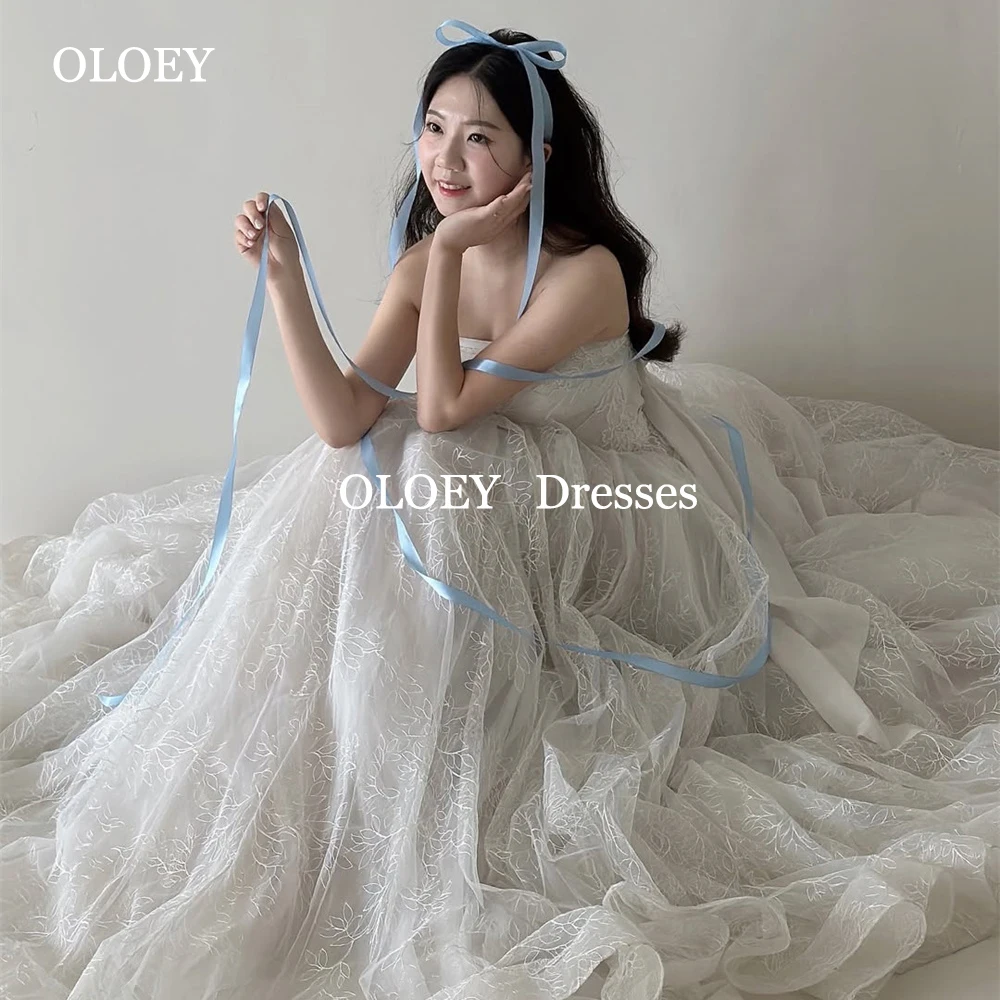 

OLOEY Luxury Strapless Lace A Line Wedding Dresses Korea Photoshoot Floor Length Bride Gowns Sleeveless Corset Back Customized