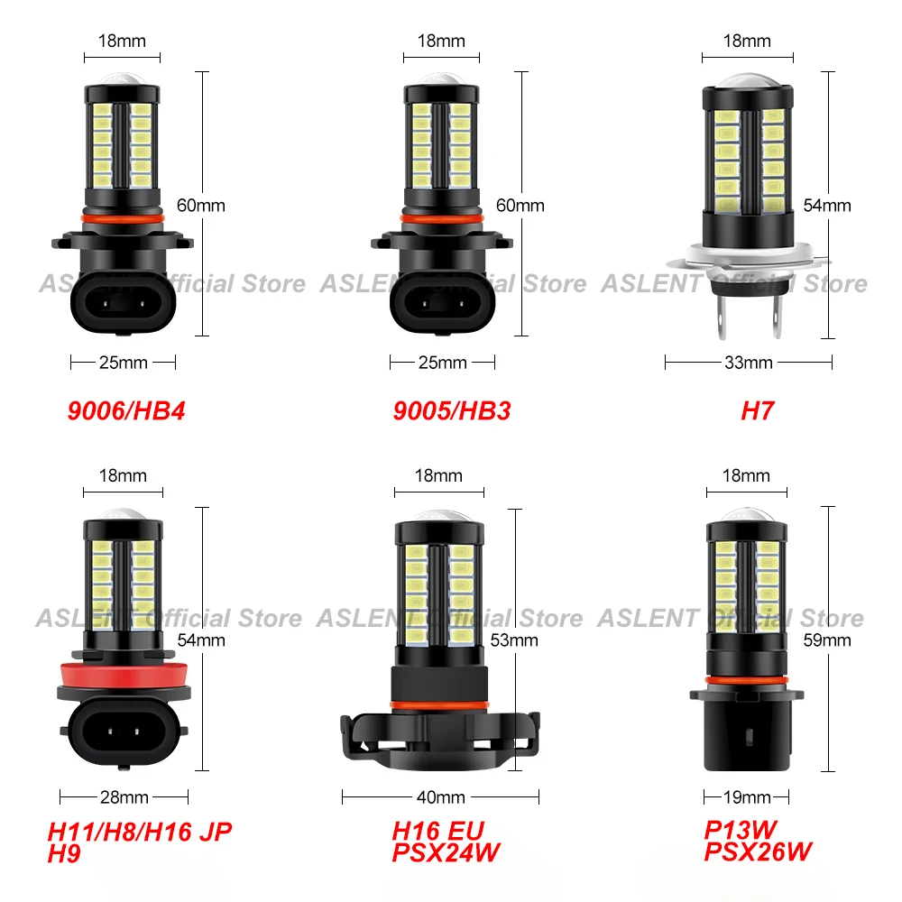 Anti-fog Car Lâmpada LED, Lâmpada DRL, Branco e Amarelo, PSX24W, H8, H11, H16, JP, UE, PSX26W, 9006, HB4, 9005, HB3, P13W, 5730 microplaqueta, PCes 2