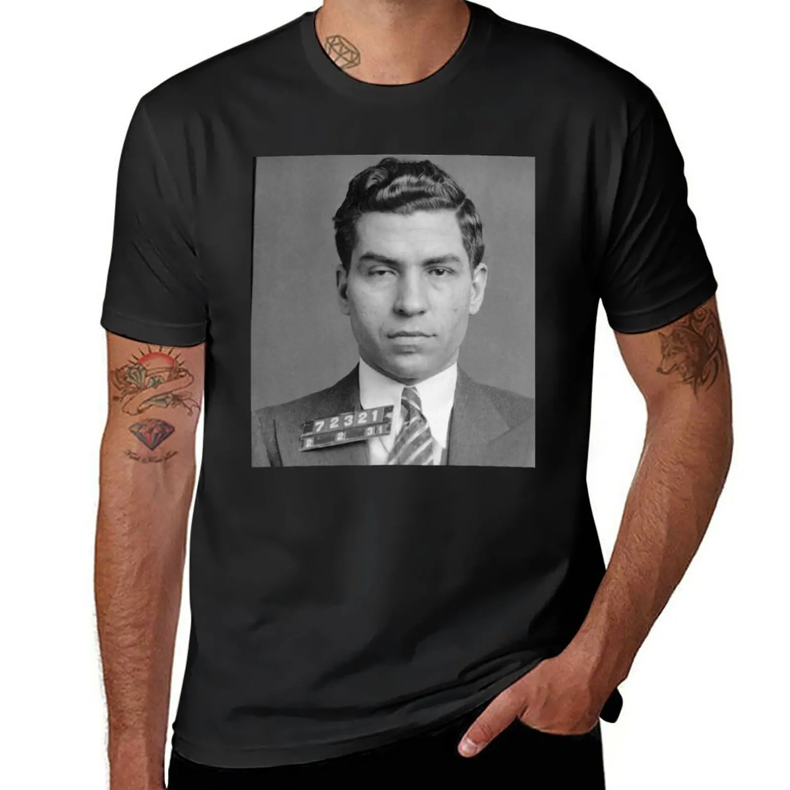 Lucky luciano mugshot high quality T-Shirt customs design your own summer clothes men clothes